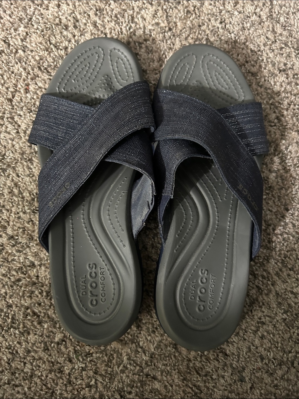 CROCS Navy Gray Crossband Slide Sandals Size 8